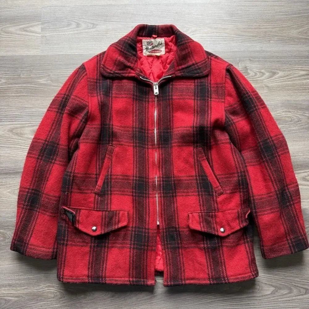 VTG 70s Monterey Club Sportswear Red Plaid Wool Jacket Hunting Quilt Lined 42